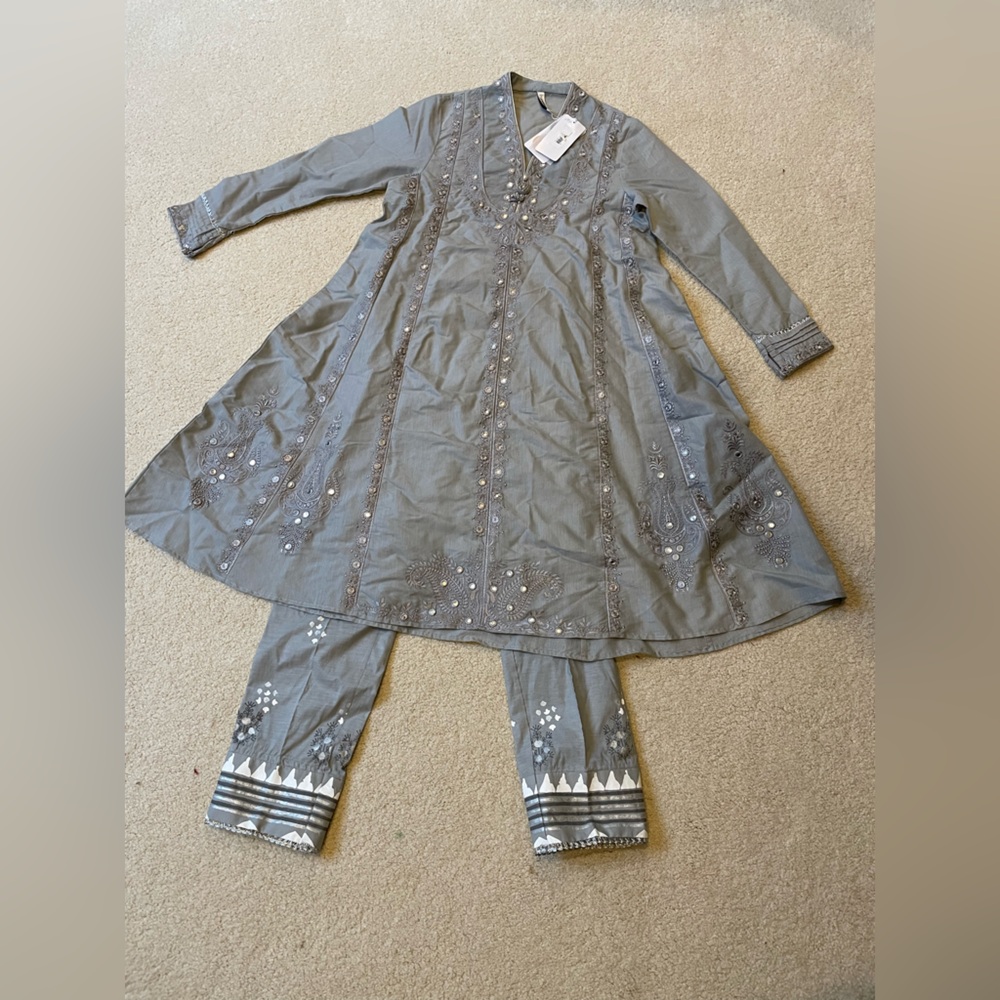 ETHNIC by outfitters boutique grey embroidered suit NWT never worn
